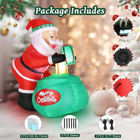 ⚡6FT Christmas Inflatable Santa Big Gift Holiday Winter Outdoor Decoration - Picture 6 of 8